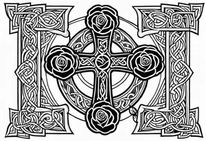 Scottish Celtic cross with two roses tattoo idea
