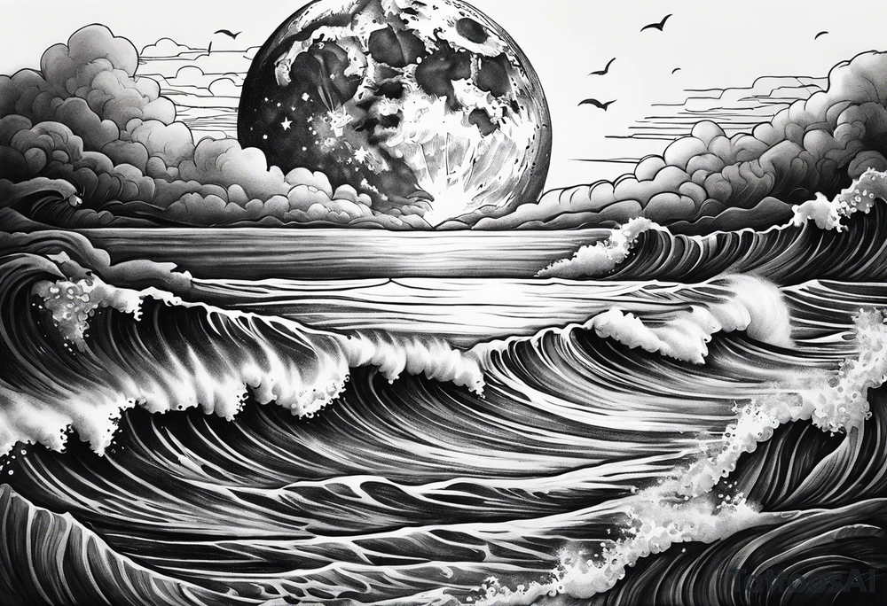 The moon rising over the ocean tattoo idea