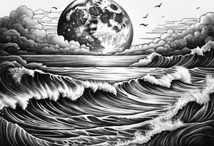 The moon rising over the ocean tattoo idea