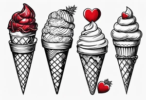 small ice cream cone with small red heart on it somewhere while representing Scotland tattoo idea