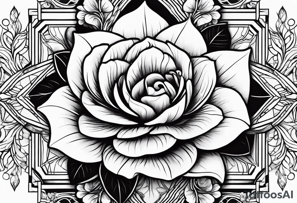 flower with leaves geometric tattoo idea