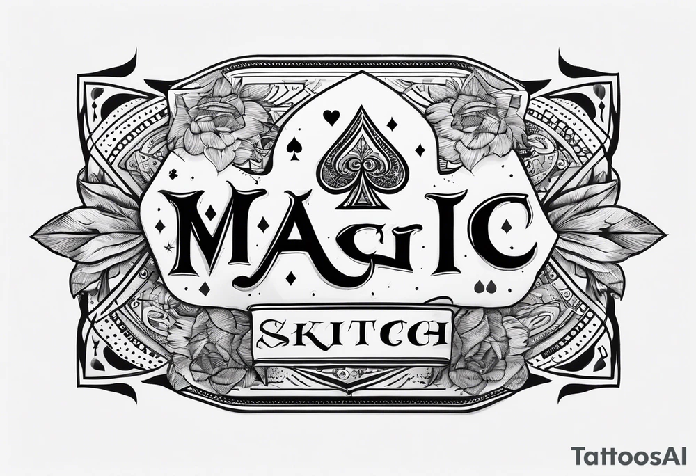Deck of playing cards being shuffled with the word Magic tattoo idea