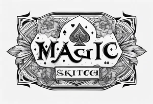 Deck of playing cards being shuffled with the word Magic tattoo idea