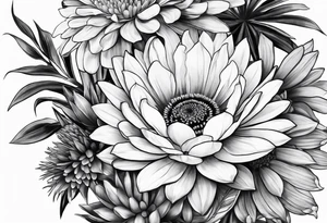 Forearm sleeve with cactus, daisies, and greenery tattoo idea