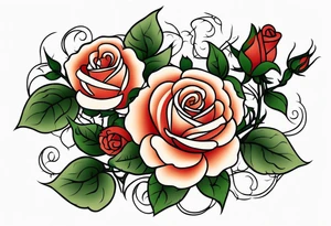 sleeve tattoo traditional style with lots of small roses on a vine. total roses is 50 tattoo idea