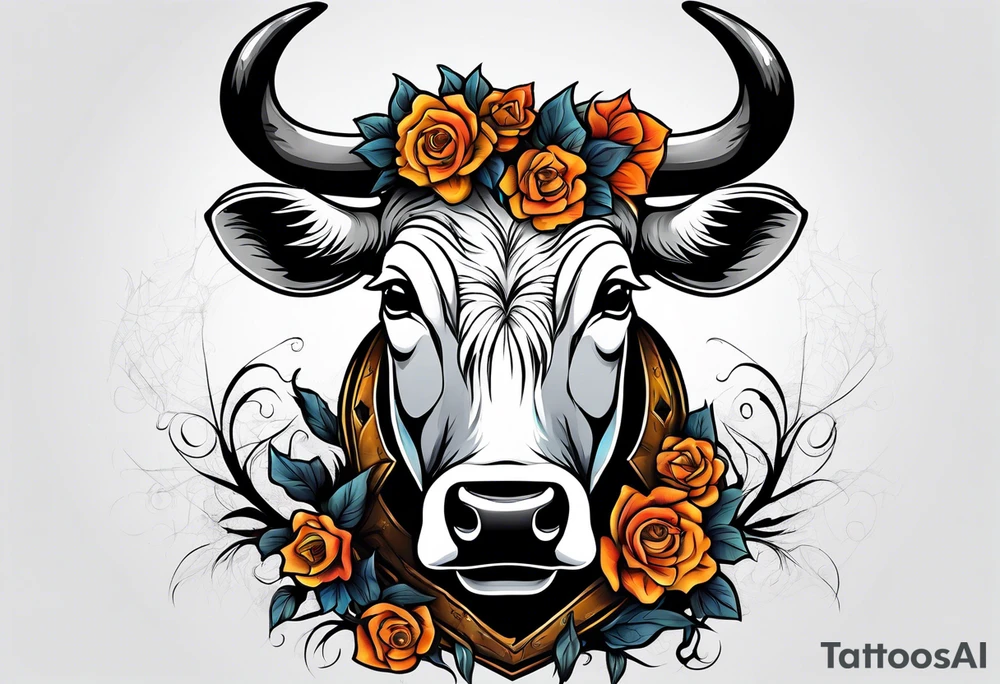 a humanoid cow dressed up like a ghost at halloween tattoo idea