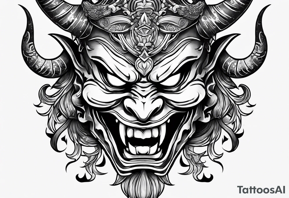 oni mask with teeth tattoo idea