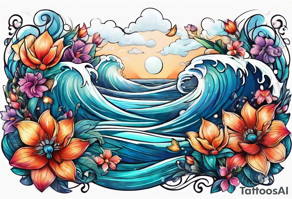 sea,, night, flower, tattoo idea