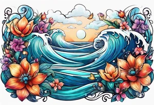 sea,, night, flower, tattoo idea