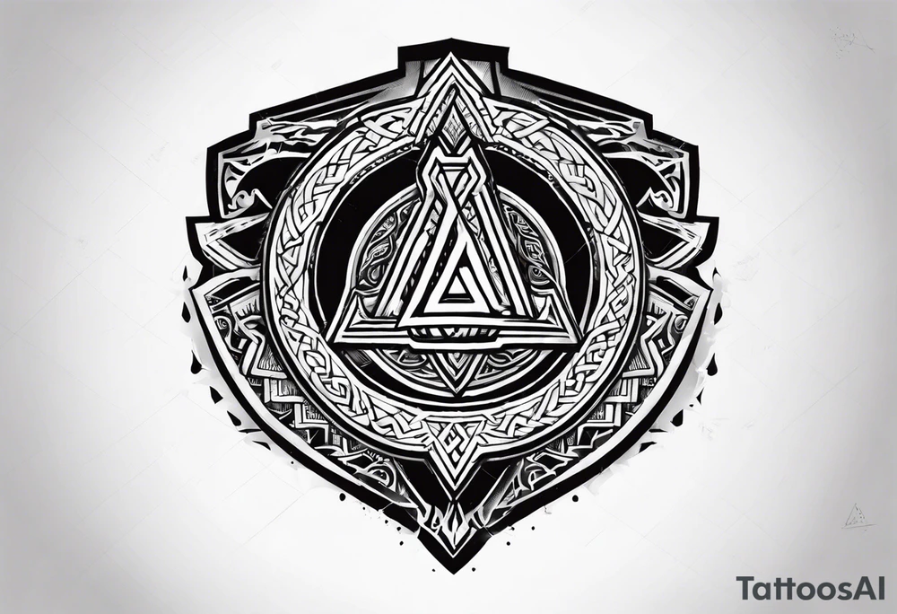 Valhalla shield sword axe Valknut tattoo idea