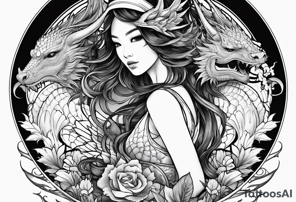 beautiful warrior nymph with dragon wings and a dragon friend tattoo idea