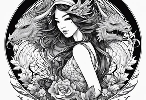beautiful warrior nymph with dragon wings and a dragon friend tattoo idea