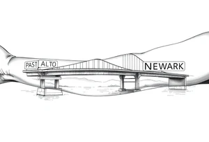 A bridge over water with two cities on the side. The city signs on the side of the bridge. East Palo Alto on the left and Newark on the right tattoo idea