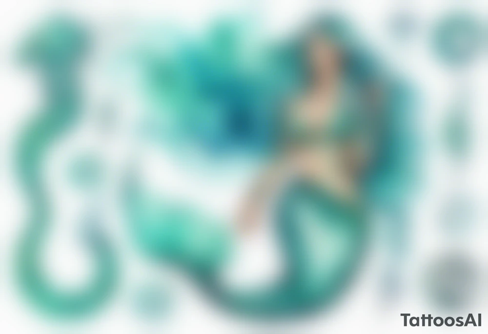 a turquois mermaid with a serpent tail tattoo idea