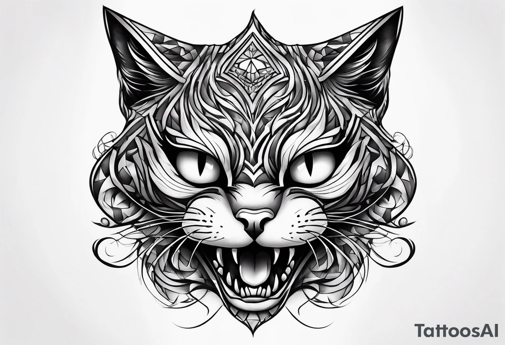 evil twisted cheshire cats mouth and eyes tattoo idea