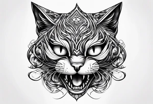 evil twisted cheshire cats mouth and eyes tattoo idea