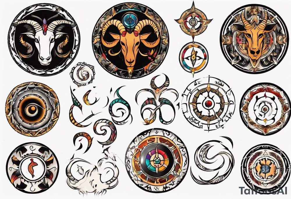 Capricorn zodiac wheel chakra style spiritual symbols tattoo idea