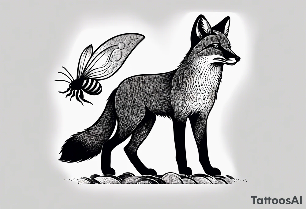 Fox with a honeybee and a ruby tattoo idea