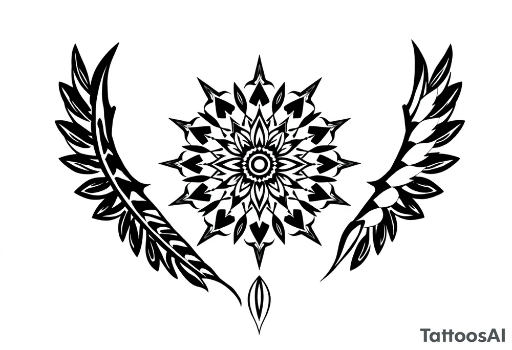 spiritual bold line feather indian mandala shaman tattoo idea