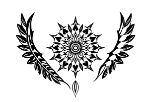 spiritual bold line feather indian mandala shaman tattoo idea