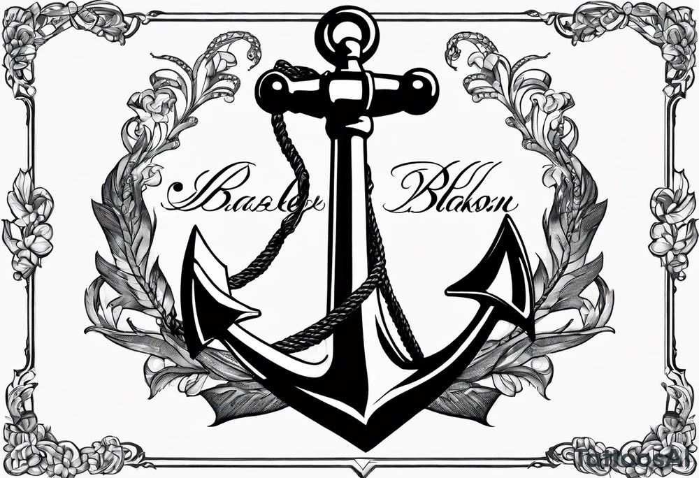 Anchor with ribbon around it with the name Blakely and Jaxton tattoo idea