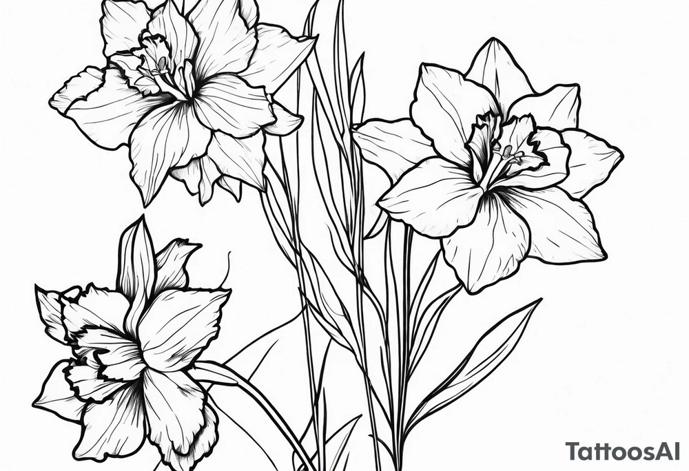 Larkspur flowers and narcissus flowers tattoo idea