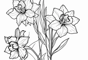 Larkspur flowers and narcissus flowers tattoo idea