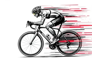 A hyper-realistic cyclist in mid-sprint, with motion blur effects and red and black racing stripes, symbolizing speed and determination. tattoo idea