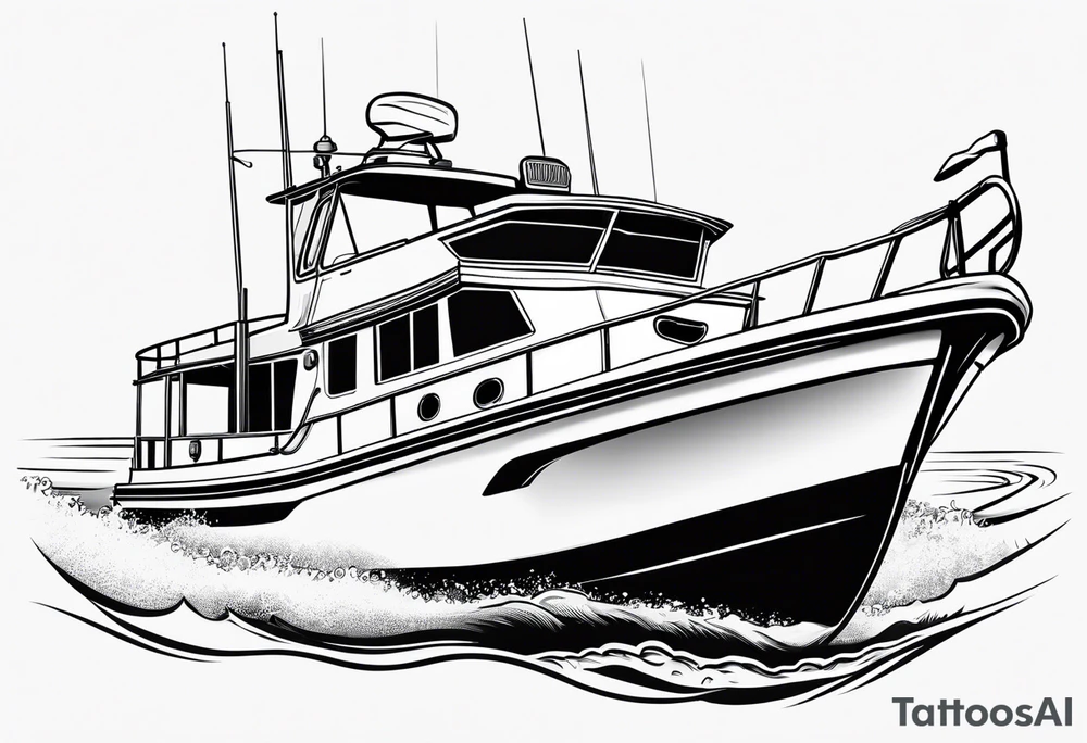 Fishing boat with race helmet tattoo idea