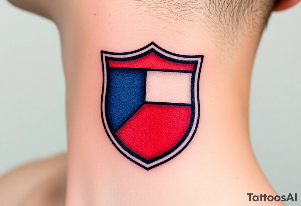 A Czech flag inside a shield emblem, with metallic textures enhancing its strength and durability tattoo idea