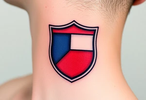 A Czech flag inside a shield emblem, with metallic textures enhancing its strength and durability tattoo idea