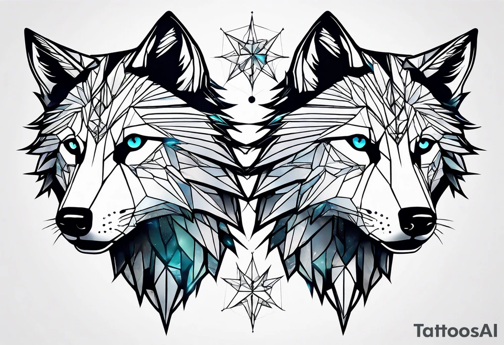 Constellation, two animal wolf, géométric tattoo idea
