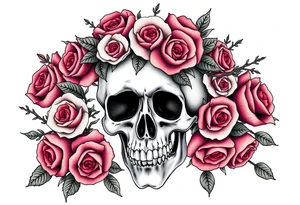 ornate skull adorned with crown of wild roses and thorns tattoo idea