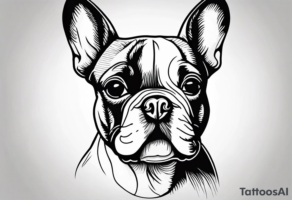 Design a delicate outline tattoo of a French Bulldog, emphasizing its charming features and quirky expression tattoo idea