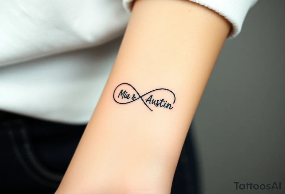 Infinity symbol with the name's Mia and Austin tattoo idea
