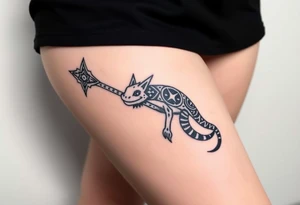 line work axolotl holding an axe tattoo idea