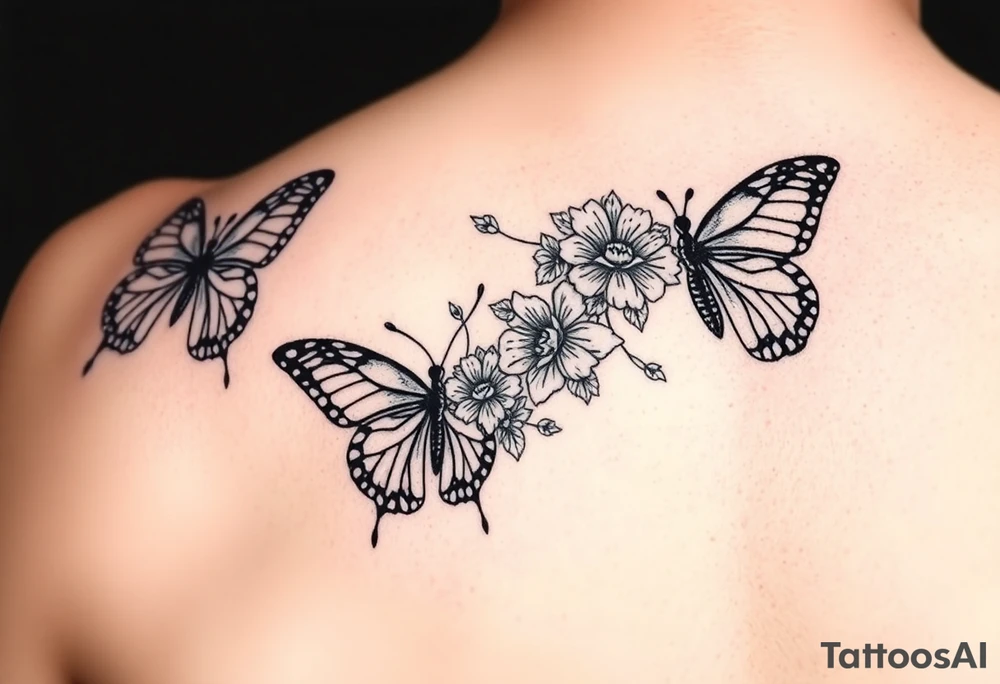 Ornamental floral butterflies tattoo idea