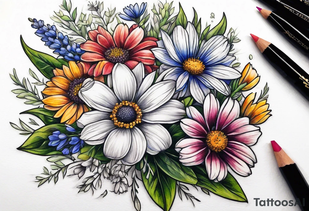 wildflower bouquet tattoo idea