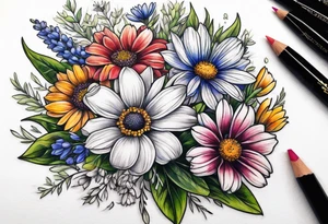 wildflower bouquet tattoo idea