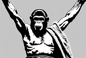 Caesar from planet of the apes with his arms up tattoo idea