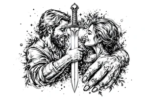 Relentless, sword, Christian, family, happiness tattoo idea