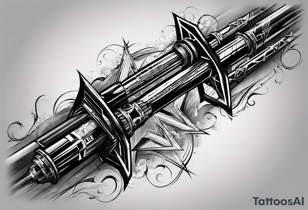 2 Lightsabers overlapping to make an "X" and in the spaces between the put the letters A,J,L and N. tattoo idea