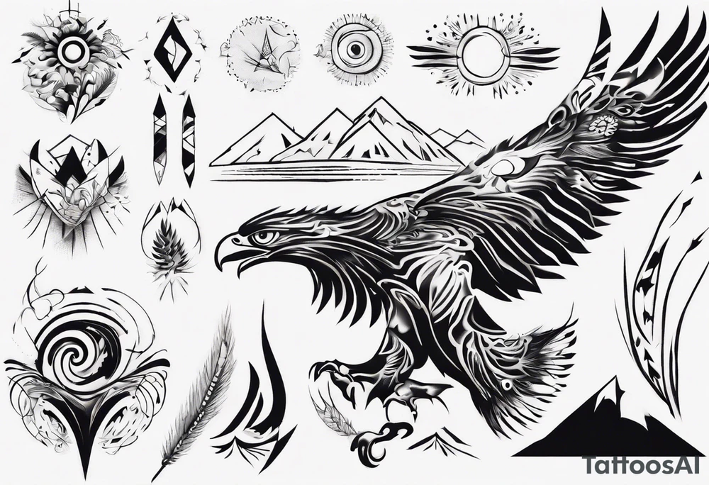mountains wheat eagle tattoo idea