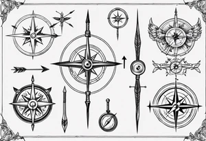 bow arrow with compass in the middle tattoo idea