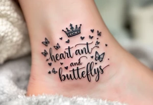 heart with crown and butteflys tattoo idea
