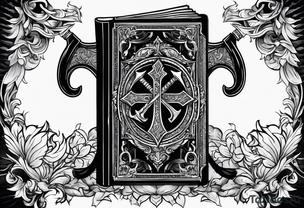 An opened bible with a battle Axe tattoo idea An opened bible with a battle Axe tattoo idea