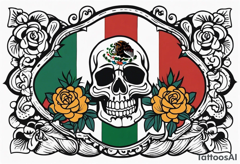 Mexican sleeve format with flag incorporated tattoo idea