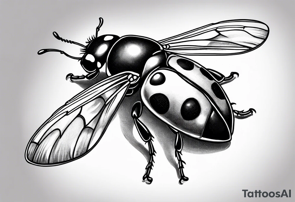 lady bug with one wing open tattoo idea