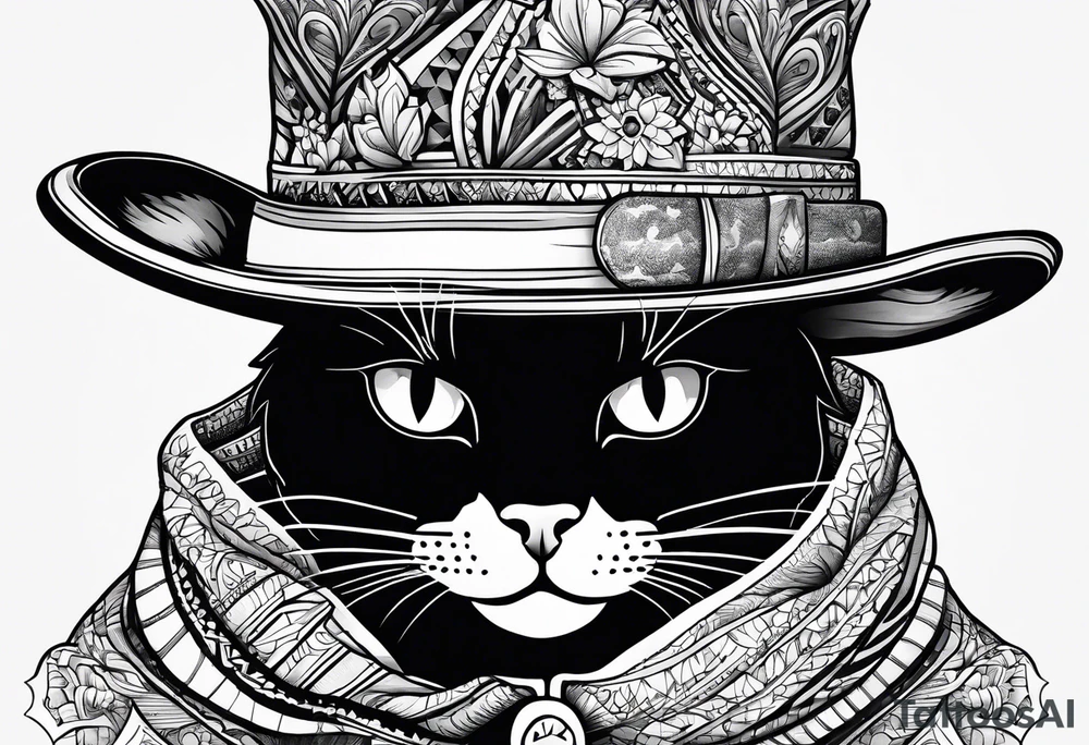 Black cat with a funny hat and a sweater tattoo idea