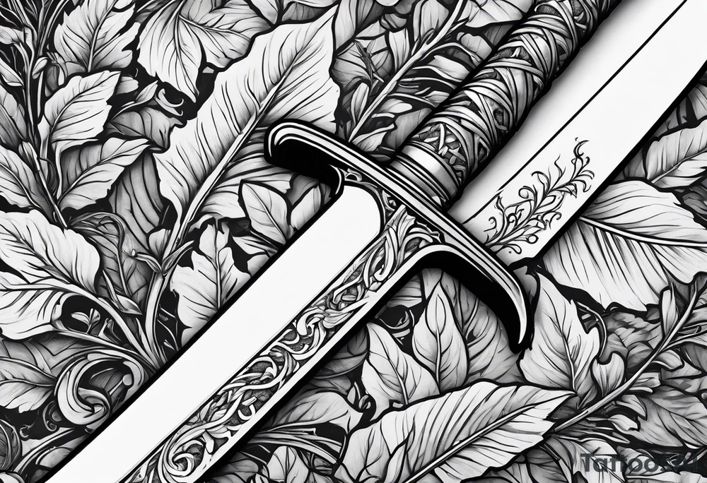 A long skinny blade down my spine with leafy vines wrapped around the blade tattoo idea